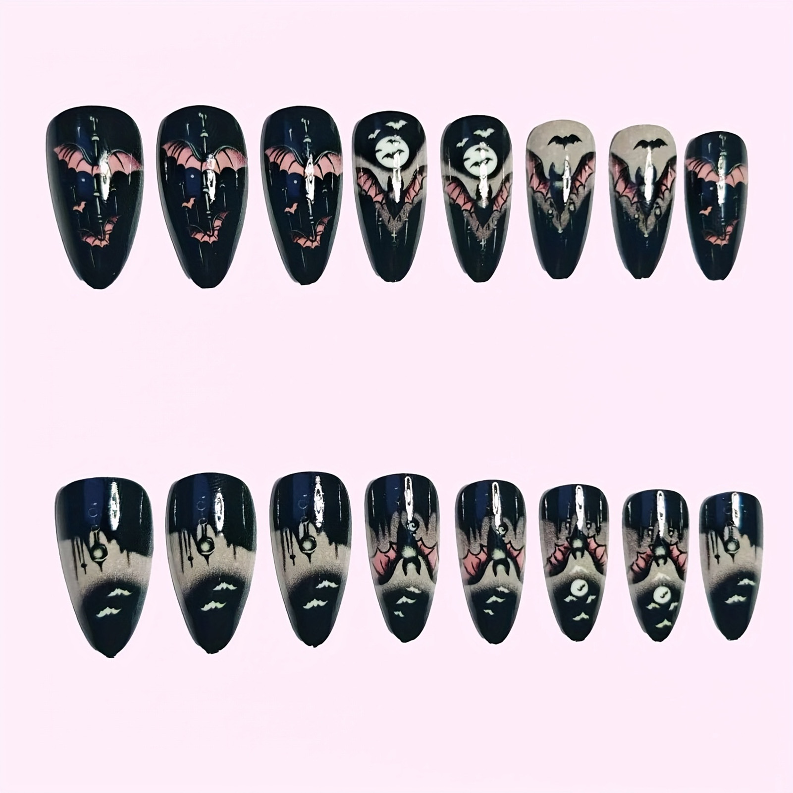 24Pcs Halloween Fake Nails Bla - Cosplay Bat Prop ulasan dan harga